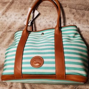 Dooney Bork green and white stripe bag